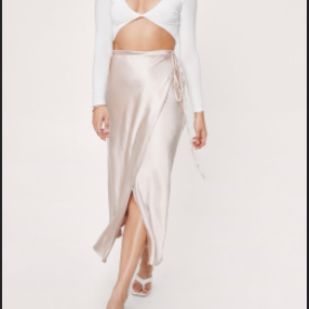 Nasty Gal Satin High Waisted Midi Skirt